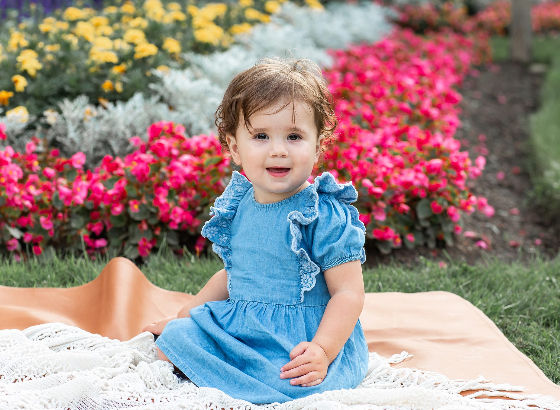 first birthday outdoor photos at flower park and beach - oakville family photographer